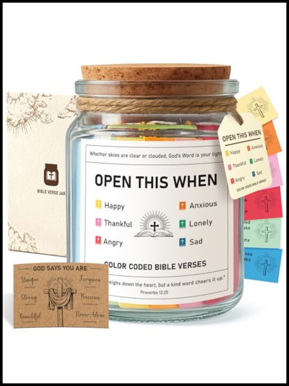 Bible Verse Jar Daily Faith Encouragement Glass Cork Lid 90 Verses Gift